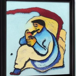 old dog smoking a pipe on beach by kandinsky