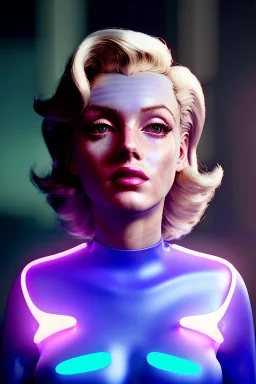 Ultra Realistic sci-fi scene, portrait, blonde woman, sweet Marylin Monroe face, perfect iris, glow eyes, makeup. Aliens background, Retro sci-fi style, helmet, tight latex coat, fog, rain, soft color, highly detailed, unreal engine 5, ray tracing, RTX, lumen lighting, ultra detail, volumetric lighting, 3d, finely drawn, high definition, high resolution.