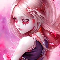 cry blood, girl cute, watercolor illustration,