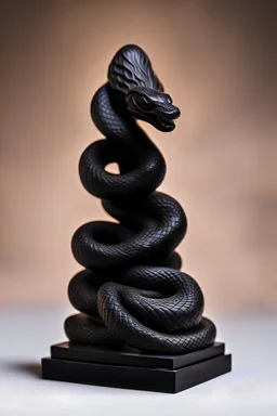 an ominous small statuette made of ebony in the form of a mountain with the snake slithering around the mountain