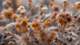 Close up of dry flowers in late autumn in the garden.