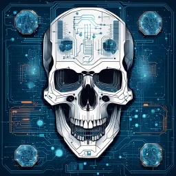 FLAT VECTOR LAYERED IMAGE OF CYBERNETIC SKULL PARTS IN A SCHEMATIC