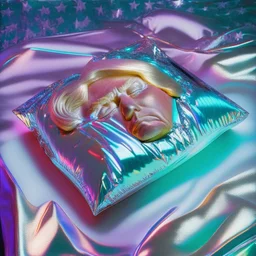 Donald Trump sleeping in holographic foil