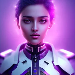 Cute indian girl face , Sci-fi character, purple backlight, pink and purple, scifi suit, profile, purple background, pink lighting