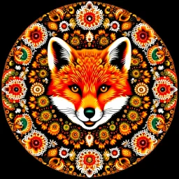 Fox mandala made up of many miniature fox faces, ultra quality, hyper detailed