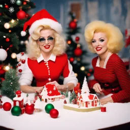 Cindy lauper and marilyn preparing Christmas, 1960’s stop-motion animation style