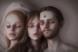 portrait of a couple, girl 1 dressed as life, girl 2 dressed as death, resting heads against each other, beautiful, ethereal, 8k resolution, dynamic lighting