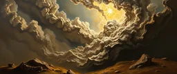 master oil painting by Rembrandt, good afternoon clay golem in radiant whirlwind