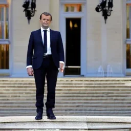 Emmanuel Macron in a pink dress full body photo