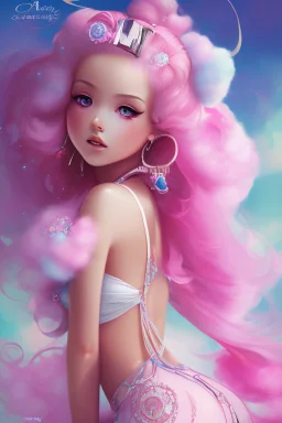 full body shot of Cotton candy girl, digital painting, high quality,standing pose, by IrinaKapi