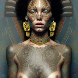 retrato de Mujer tribal maorí bella con tatuajes con estilo de Gustav Klimt