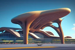 exterior view of an ant-shaped airport, spectacular, shocking, ultra quality, maximalist, 8k 3D