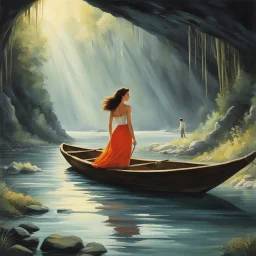 The Cave Girl: Seeing her chance to marry Divvy slipping away, Elsie conspires with Baptiste to kidnap Margot who ends up being set adrift in a canoe. Elsie's conscience suffers and she realizes that she has done wrong. Elsie confesses to Divvy, who then rescues Margot from the rapids in the nick of time.