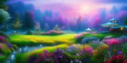 bright fairy, beautiful portrait, flowery landscape