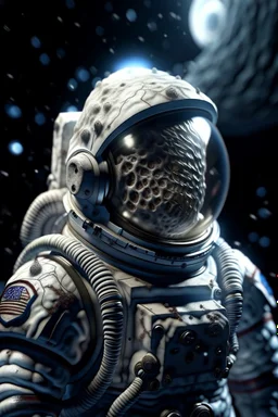 astronaut with moon helmet gets epilepsy and starts to foam like a rock star portrait, photo-realistic, shot on Hasselblad h6d-400c, zeiss prime lens, bokeh like f/0.8, tilt-shift lens 8k, high detail, smooth render, down-light, unreal engine 5, cinema 4d, HDR, dust effect,, smoke