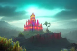 Colorful Gummyworm castle in summer, high contrast, no fog