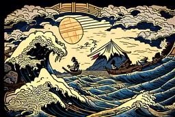 the odyssey quest by homer, in the style of hokusai