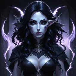 drow elf woman, sorceress, enchantress, dark hair, digital art, dark fantasy