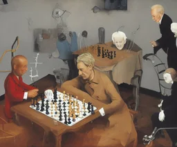 Complex Surgical Instruments through Putin, President Xi Of China And Joe Biden Play Chess with a Newborn Boy,Minimalism,Painting By Lucian Adrian Ghenie,Freud,Rene Magritte,Salvador Dali,Pablo Picasso,Michelangelo