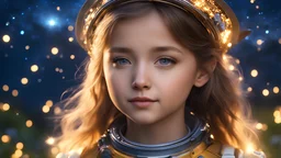 little very young NASA girl, beautiful, peaceful, gentle, confident, calm, wise, happy, facing camera, head and shoulders, traditional NASA costume, perfect eyes, exquisite composition, night scene, fireflies, stars, NASA landscape, beautiful intricate insanely detailed octane render, 8k artistic photography, photorealistic concept art, soft natural volumetric cinematic perfect light, chiaroscuro, award-winning photograph, masterpiece, Raphael, Caravaggio, Bouguereau, Alma-Tadema