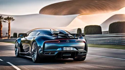 Rear View A stunningly realistic (((Bugatti x Mercedes UFO))), intricate detail and perfection in every surface, glimmering metal and luxurious contours, a (perfect model) for a desktop wallpaper fit for high resolution screens, evoking a sense of futuristic elegance in a (4K cinematic atmosphere).