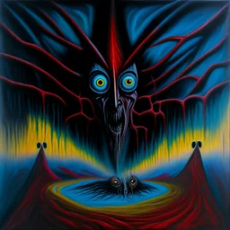 Surreal horror style by Gerald Scarfe and Tomasz Setowski and Grahan Sutherland, subconscious fear of being alone, sinister symbolic anthropomorphic laying down protest, weirdcore, unsettling, asymmetric abstractions, surreal masterpiece, creepy, never before seen art of beyond, textured dark oil painting