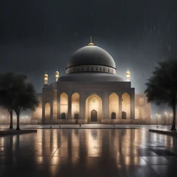 Hyper Realistic Al-Aqsa Mosque in a dark rainy night