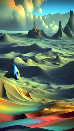 colors, 3d surreal, hand-made modeling landscape, contemplating, immersive-inspired dreamlike landscape, inside and out, salvador dali inspiration