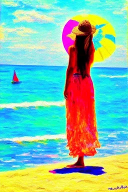 painting, impressionist, wanderlust, bright colors, beach