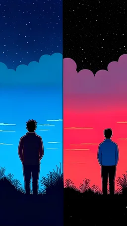 A person looks at the sky at the end of the night and at sunrise