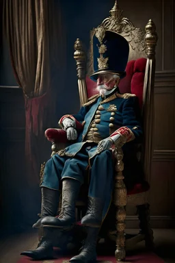 70 years old victorian soldier on a throne