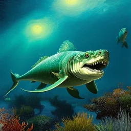 Sea Monster Dunkleosteos underwater by van Gogh 8k