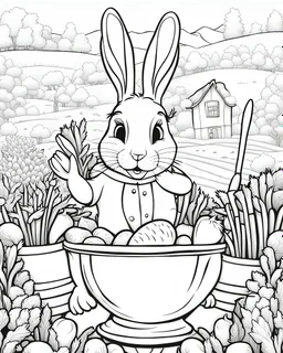 B/W outline art,coloring book page, full white, super detailed illustration for adult,"Silly Love Tale: The Rabbit Who Lost His Carrots in the Eyes of Another", crisp line, line art, high resolution,cartoon style, smooth, law details, no shading, no fill, white background, clean line art,law background details, Sketch style.