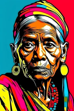 portrait femme indienne âgée punk style pop art