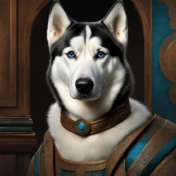 Siberian Husky dog, Leonardo Da Vinci style, digital art, colores contrastes, hiperdetallado, 8k