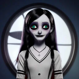 Addams Family film still of jenna ortega as a gothic schoolgirl, directed by tim burton highly detailed, volumetric lighting, unreal engine, 8k