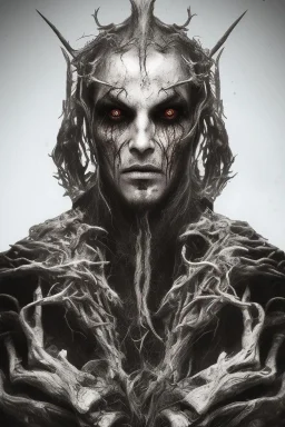 Symmetric portrait of a man with black metal facepaint , looking like Nergal from Behemoth, with blood on eyes