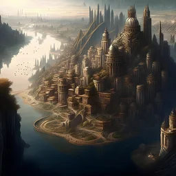 landscape, epic, intricate details, high detail, city with river instead of streets