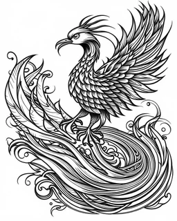 realistic Phoenix tattoo idea, line art, background, vector, svg, black outline on white background, leave plenty of white space beetween lines for coloring, tattoo style, tattoo idea,full body, minimalist