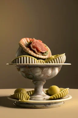 renaissance style still life composite, dish of Raviolis with meat, vine cup, olive oil. moisture, art, natural, ornaments, ceramic, marble, high kitchen, smooth, god rays, unreal engine 5, ray tracing, RTX, lumen lighting, ultra detail, volumetric lighting, 3d.