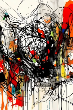 A abstract line drawing with brushstrokes and ink splatters of Deftones