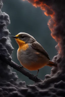 Woolly Warbler trapped in a vault of liquid nitrogen deep within the Earth's core, surrounded by lava.