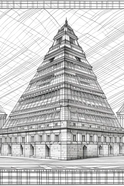 Dessin de la pyramide du Louvre au crayon simpl