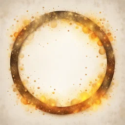 Hyper Realistic Beige-&-Yellow small-multicolor-Circular-Frame With Glowing Golden Embers On Off-White Grunge Background.