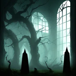 Tall thin Creepy Dark black figure scratching the outer window pering inside,horror , dark fantasy