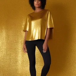 Full body portrait, painting, medium shot lady volumetric molten gold cropped top and miniskirt