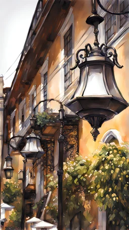 street, pen line sketch and watercolor painting ,Inspired by the works of Daniel F. Gerhartz, with a fine art aesthetic and a highly detailed, realistic style