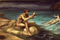 Man swimming at night by Andrea del Sarto