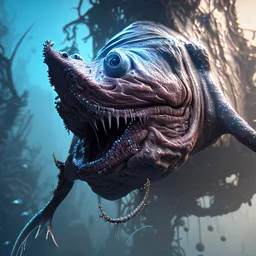 fluid ink angler fish creature, unreal engine 5, 8k resolution, photorealistic, ultra detailed