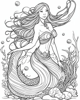 A real simple l mermaid, coloring image,